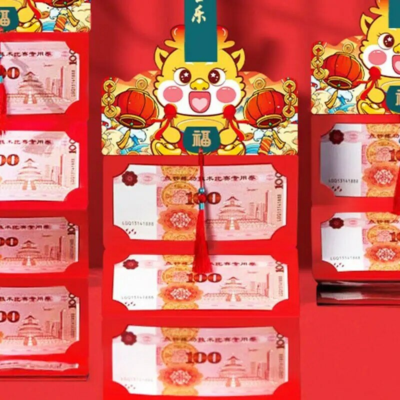 ซองฮงเปาแบบพับได้ซองจดหมายสีแดงสไตล์จีนสำหรับเทศกาลฤดูใบไม้ผลิซองจดหมายสีแดงกระเป๋าแบบดั้งเดิมของจีน