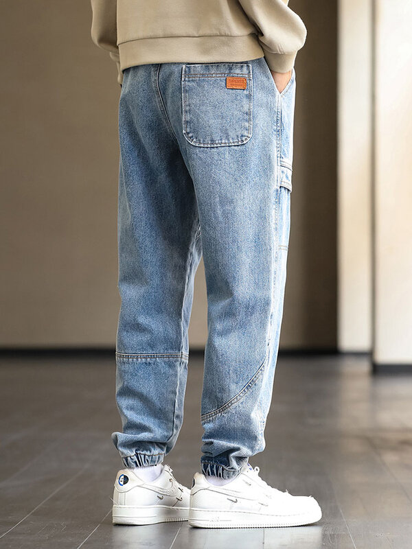 Calça jeans cargo masculina, corredores largas, streetwear esticado, calças jeans harém, preta, azul, cinza, plus size, nova moda, 8XL, 2022