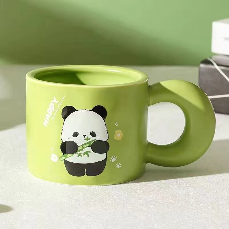 Taza de café pintada a mano, Taza de cerámica de Panda encantador de dibujos animados, regalo de taza para beber para parejas y niños