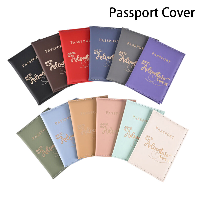 Sarung paspor kulit PU, penutup dokumen perjalanan pemegang paspor kartu ID tempat paspor perjalanan
