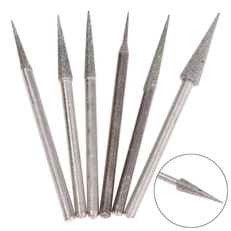 Diamond Grinding Head, Burrs, Engraving, Carving Tool, Needle Bits, Atacado, 2.35mm, 1-4mm, 6Pcs