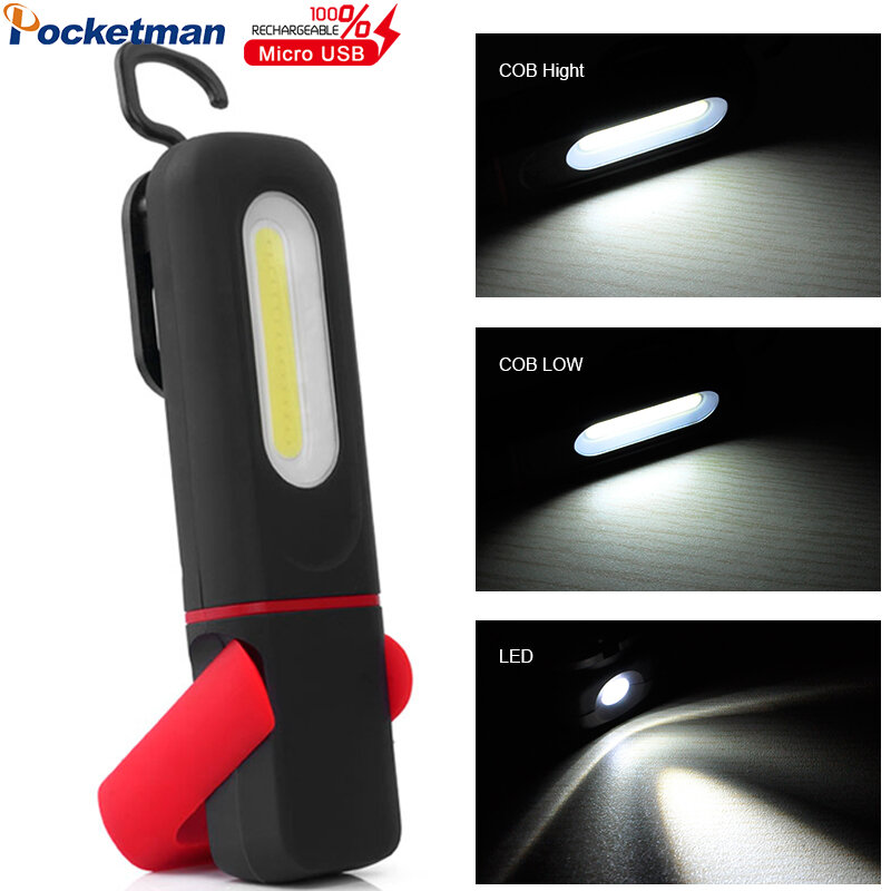Super Bright Rechargeable COB LED Work Light 3 Modes Waterproof Handhel Flashlight Camping Light Auto Repair Light