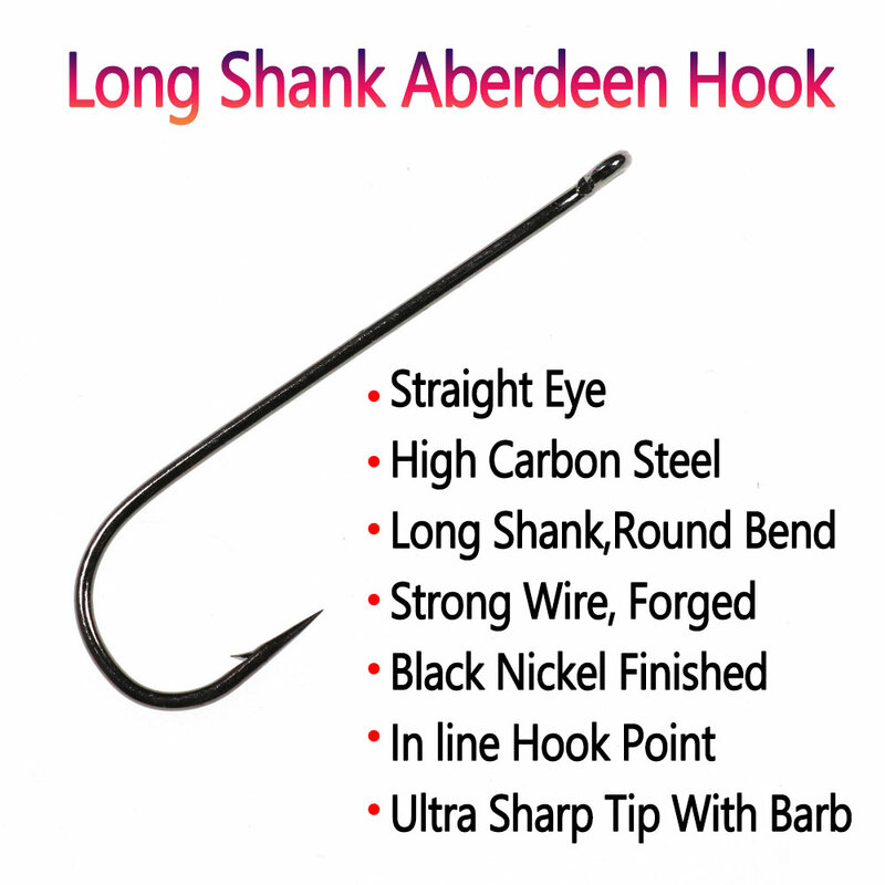 Bimoo 50PCS Aberdeen Long Shank Fish Hook Saltwater Fresh Water Fishing Hook Sabiki Rig Streamer Fly Hook Size 10 4 2 2/0 3/0