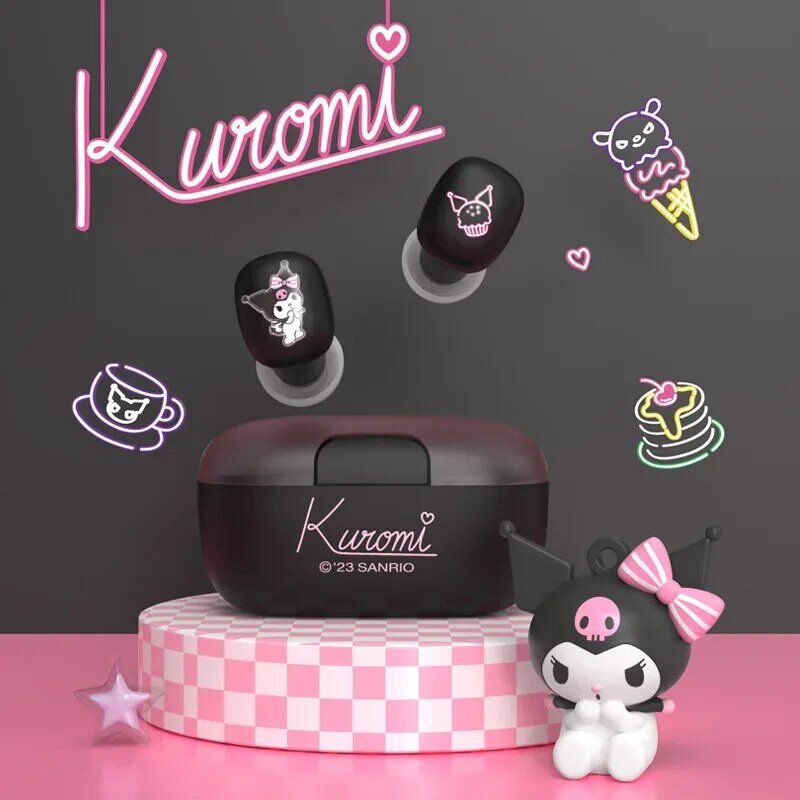 Sanrio Kuromi headphone Bluetooth Noise Canceling Cinnamoroll Melody Pochacco olahraga sentuh headphone Gaming hadiah liburan