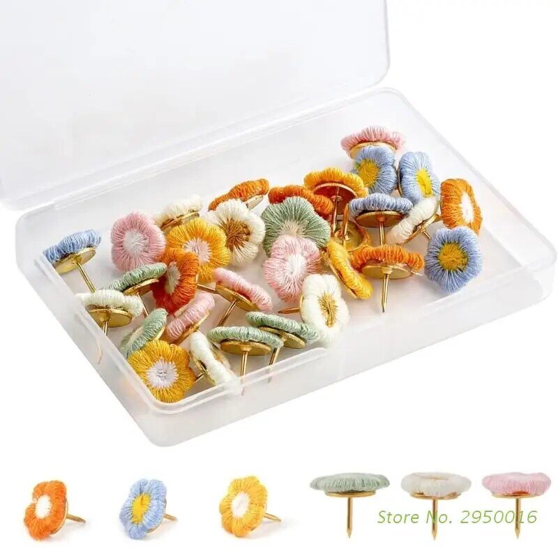 30 PCS  Push Pins Colorful Fabric Embroidery Flower Photo Wall Studs Office School Supplies for Home Cork Boards Paper