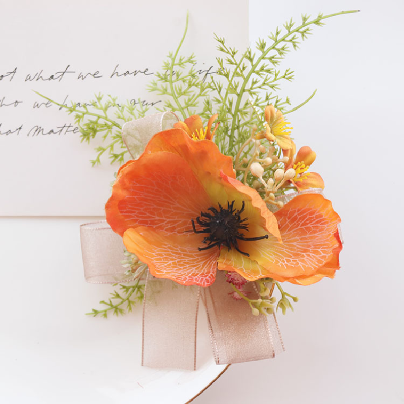 Simulation florale orange pour mariage, fournitures de mariage, fleurs à main, réunion d'affaires, ouverture des invités, fleurs de poitrine, 2412