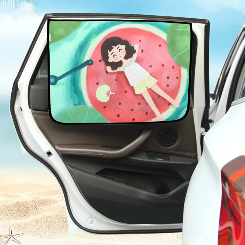 Tirai magnetik di jendela mobil, penutup kerai pelindung UV jendela samping Universal kartun untuk anak-anak bayi