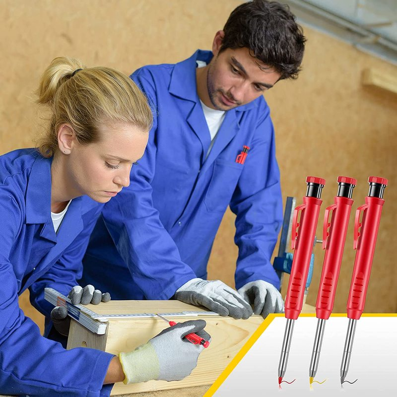 Solid Carpenter Pencil Set strumenti per la lavorazione del legno matita meccanica 3 colori ricarica strumenti per lavori di costruzione carpenteria Scriber per marcatura
