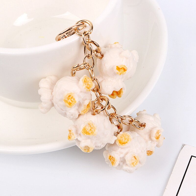 2 Pcs Lovely Popcorn Keychain Keyring For Women Girl Jewelry Simulated Snack Cute Car Key Holder Keyring Best Friend Gift