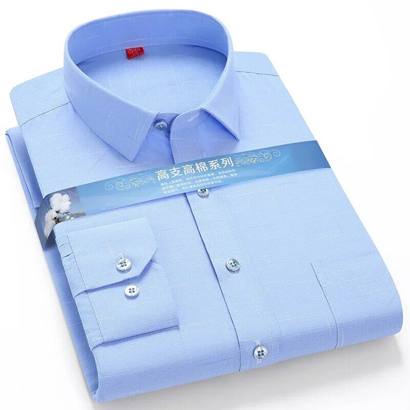 Męski koszula na co dzień z kieszeń na piersi koszule męskie formalny biznes z długim rękawem regularny krój nowy łatwy w pielęgnacji Plus Size