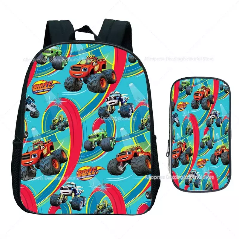 Blaze and the Monster Machines Backpacks 2Pcs Kids Set Bag with Pencil Case Boys Girls Kindergarten Rucksack Children Bookbags