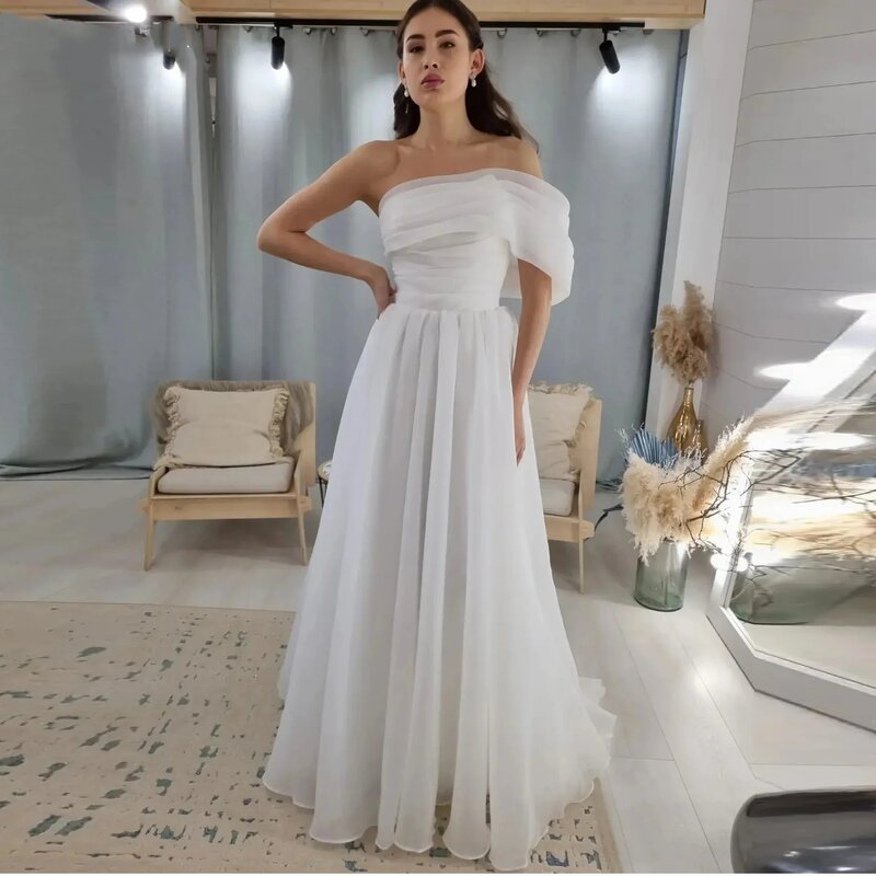 Gaun pernikahan Organza satu bahu Pleat A Line jubah dewasa pengantin pantai Boho kustom untuk ukuran 2024