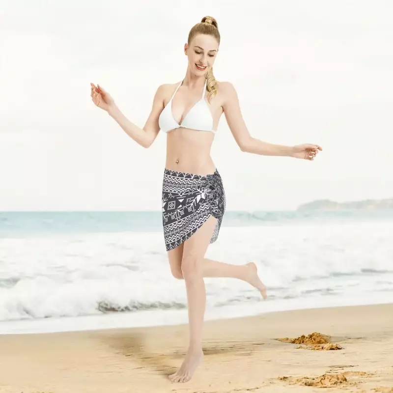 Donne Sexy modello geometrico Boho prospettiva breve sarong costume da bagno Coverups bikini covers-up gonne gonne corte da spiaggia