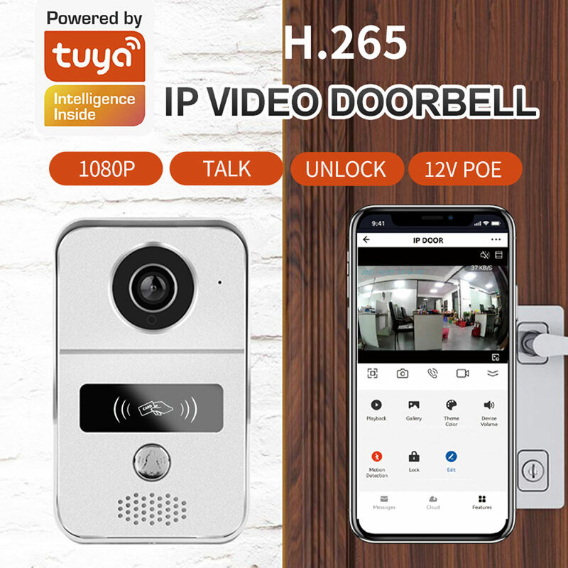 Smart Tuya Video Doorbell, Monitor de 7 polegadas, WiFi, campainha ao ar livre, interfone IP65 à prova d'água, desbloqueio de cartão indutivo, câmera do telefone