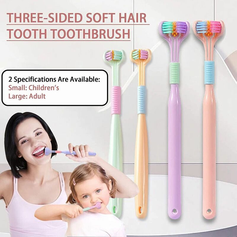 แปรงสีฟัน3ด้านทำความสะอาดฟันและเหงือกสำหรับเด็กและผู้ใหญ่แปรงสีฟันเวลาเดินทาง
