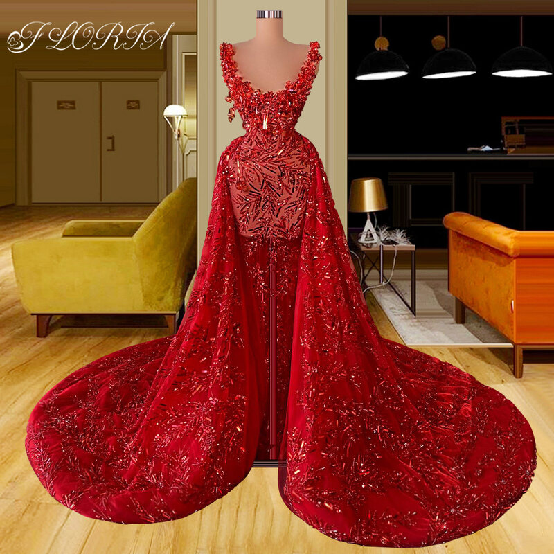 Vestido de casamento vermelho de luxo vestido de noiva destacável vestido de noiva de lantejoulas vestidos de noiva feitos sob encomenda robe de mariage