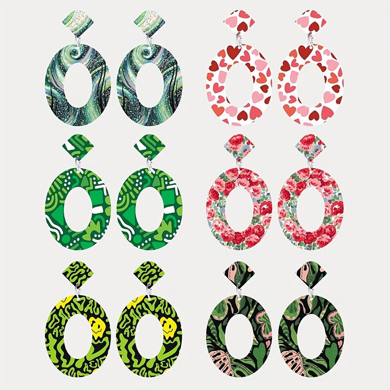 Boucles d'oreilles en acrylique à la mode, minimalistes, élégantes, personnalisées, géométriques, ovales, en forme de cœur, imprimé léopard rose