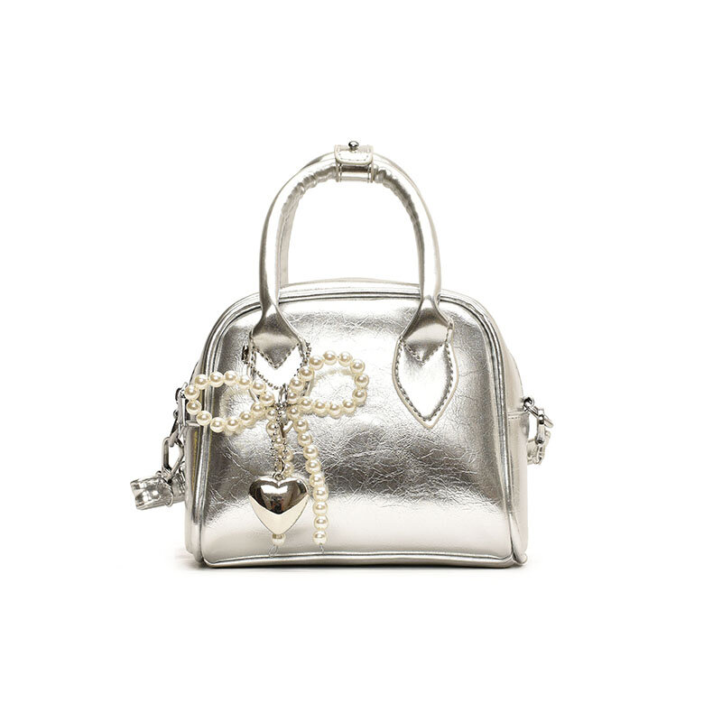 Mini sac à bandoulière en cuir PU pour femme, poignée courte, design initié, mode coréenne, simple, argent, femme, 2024
