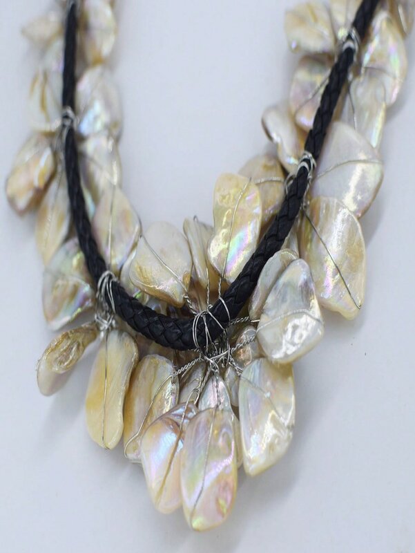 Collana di fiori di perle di conchiglia nera bianca 7 pezzi collana FPPJ naturale da 48cm