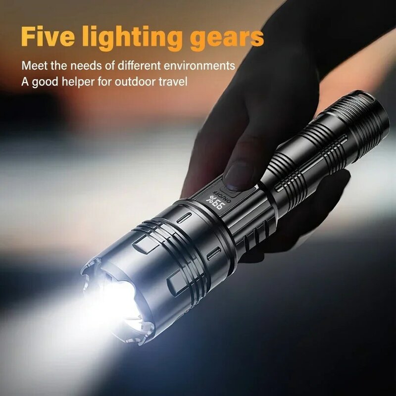 Senter LED kuat 30W, lampu obor baterai bawaan, lampu api FLSTAR daya tinggi, lampu tangan panjang untuk berkemah