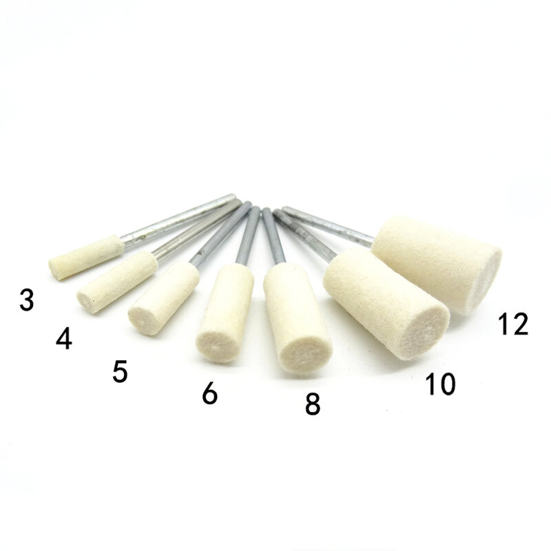 Rueda de pulido montada en fieltro de lana, cabezal de molienda OD de 3-12mm para taladro Dremel, herramienta rotativa de 2,35/3mm, vástago de 1/8 "y 3/38", 10 piezas