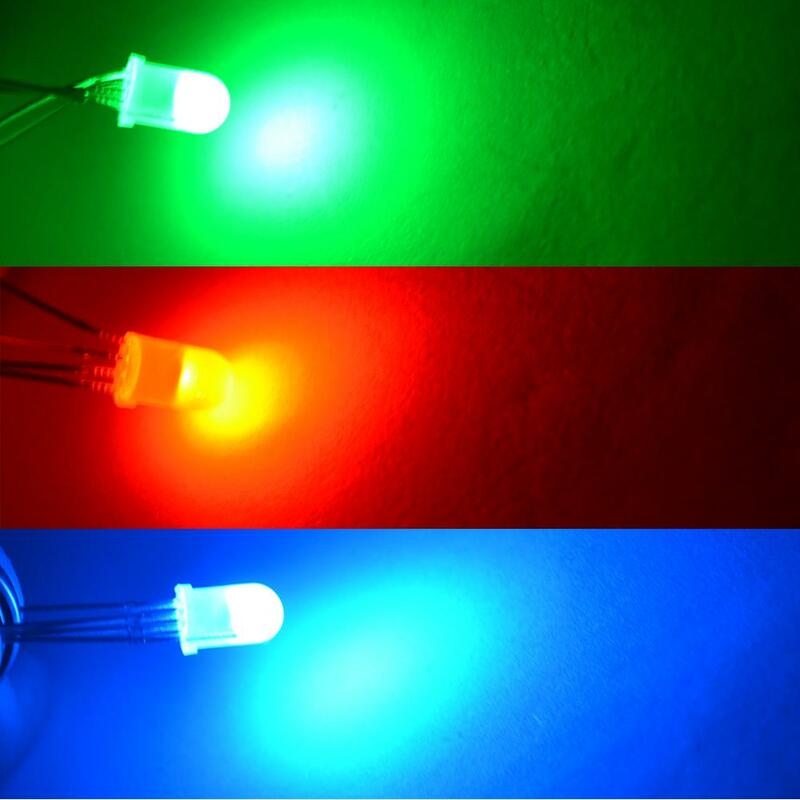 Difundido RGB LED Lâmpada Lâmpada, Tri-Color, cátodo comum, vermelho, verde, azul, diodos emissores, F5, 5mm, 4Pin, 10pcs