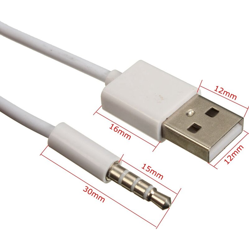 헤드폰 오디오 AUX 수 플러그, 흰색 USB 2.0 수-3.5mm 자동차 케이블 잭 충전기 케이블 와이어 코드, 3.5mm