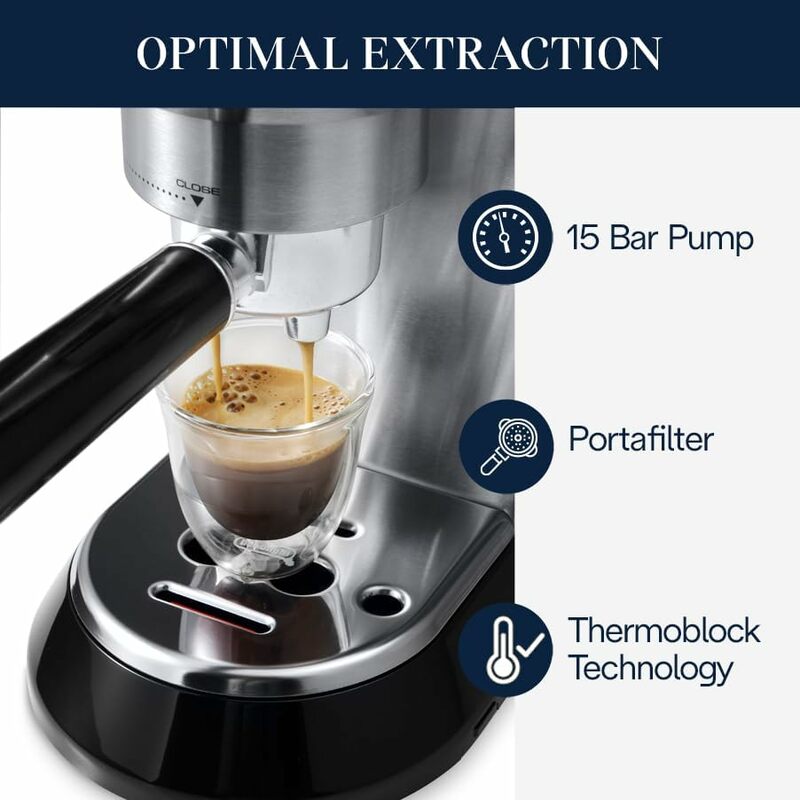 Espresso Machine, Coffee and Cappucino Maker with Milk Frother, Metal / Stainless, Compact Design 6 in Wide, Fit Mug Up to 5 in