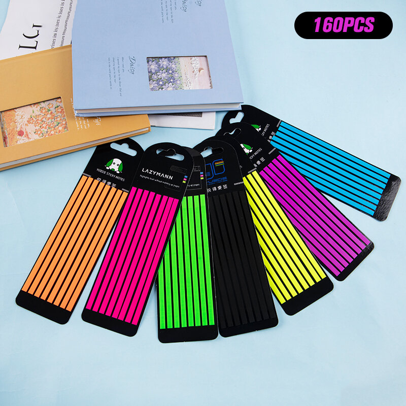 160PCS Monochrome Color Transparent Fluorescent Index Tabs Flags Sticky Note Stationery Reading Aid Highlight Sticker
