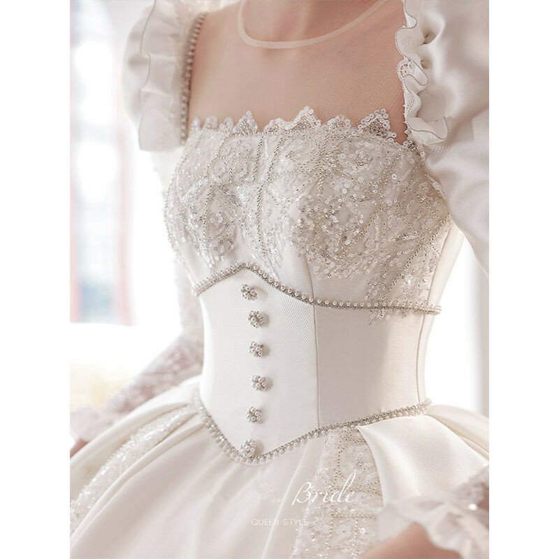 Элегантное благородное бальное платье, свадебное платье, принцесса, искусственная аппликация, пышные рукава, свадебное платье, платье для невесты