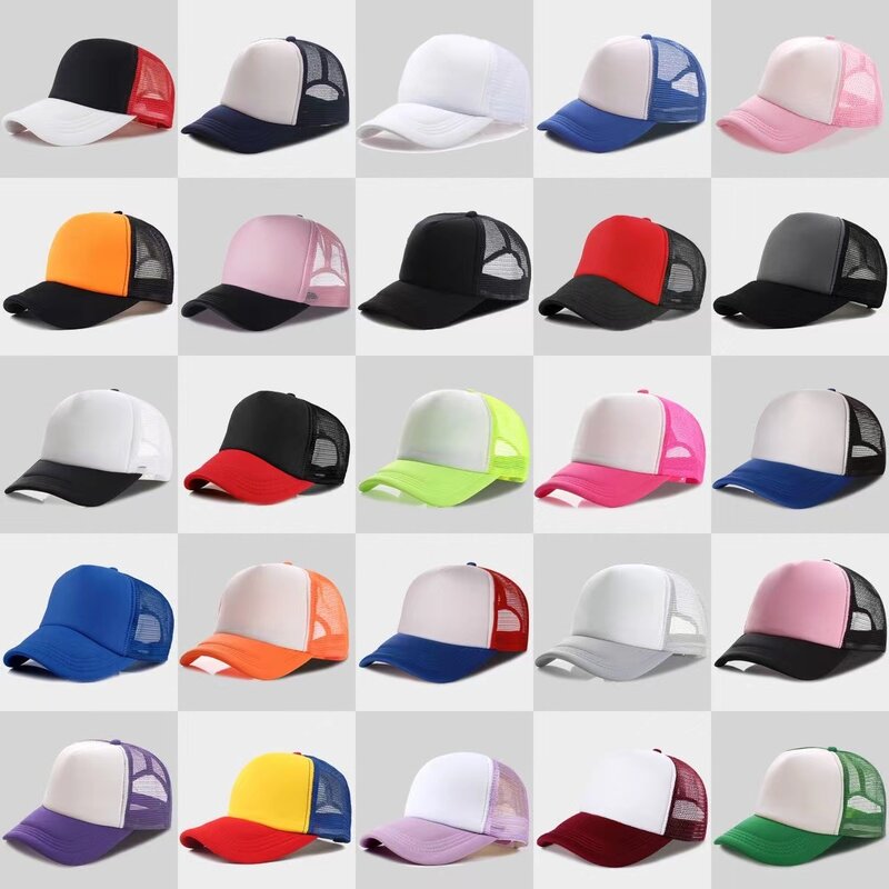 Benutzer definierte Marke Logo Persönlichkeit DIY Print Trucker Hut für Kinder Netz Baseball mütze Männer Frauen Blank Mesh verstellbare Sonnenhut Visier