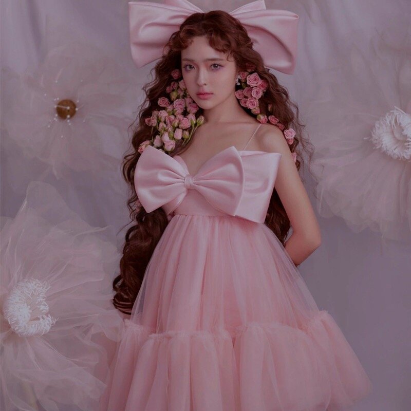 Платье для выпускного вечера 2023, Роскошные платья, платье для выпускного вечера, розовое мини-платье принцессы с большим бантом, милая одежда для фотосъемки