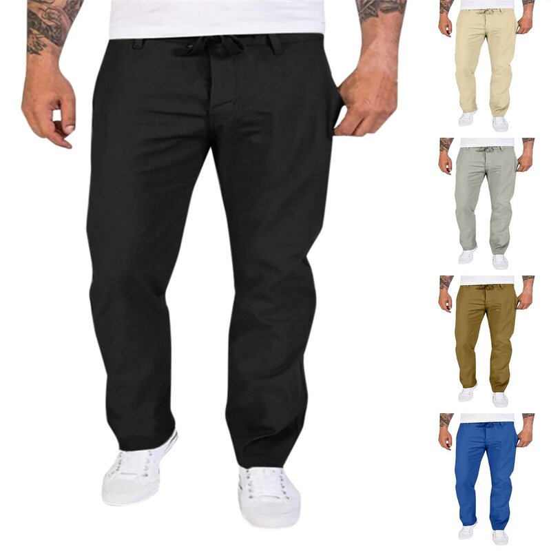 กางเกงลำลองสีพื้นสำหรับผู้ชาย, กางเกงแฟชั่นสีล้วนทรงหลวมมีกระเป๋าสำหรับใส่เดินชายหาดฤดูใบไม้ผลิและฤดูร้อน