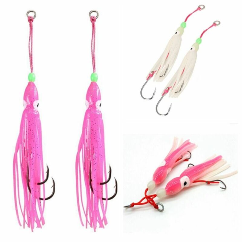 2pcs 6cm/10cm/12cm Squid Skirt Lure Soft Lures Double Barbed Hook Squid Snapper Jig Hook Fishing Tools