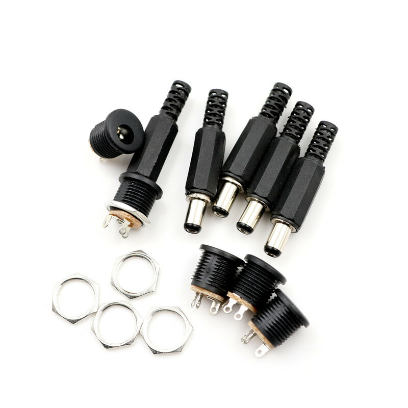Masculino DC Power Plug Connector, Bloqueio de Parafuso, Soquete do Painel Feminino, 5.5mm X 2.1mm, 10 Pcs
