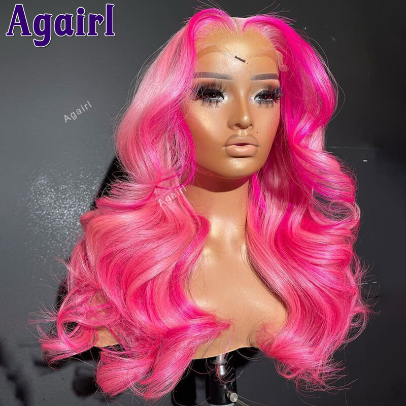 Perucas de cabelo humano frente de renda transparente para mulheres, Ombre, rosa pêssego, onda corporal colorida, peruca frontal de renda, rosa claro, 13x4, 13x6, #613