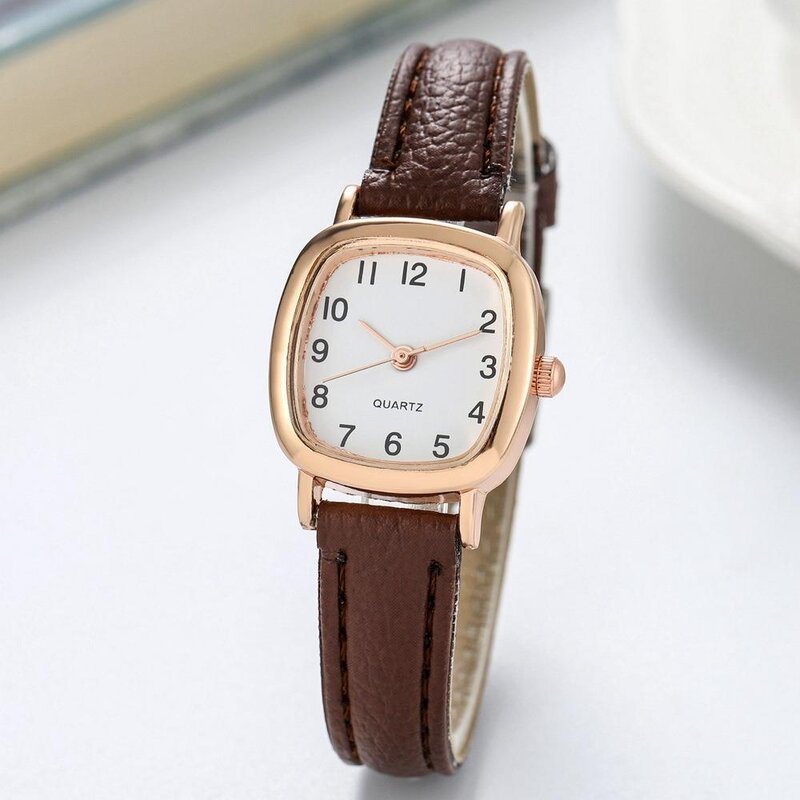 Kegllect-Reloj de pulsera de cuarzo cuadrado para mujer, esfera pequeña Simple, relojes de estudiante, cinturón Vintage