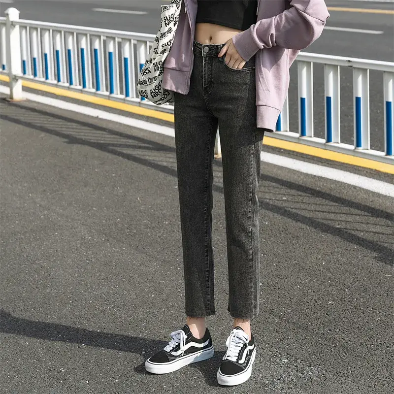 2021 new autumn clothes new stretch casual high waist loose slim cropped trousers
