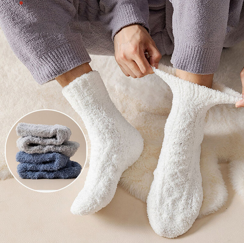 Women'S Plush Mid-Tube Socks Autumn Winter Extra Thicken Fuzzy Warm Sleeping Stockings Girls Solid Color Pile Floor Hosiery 2023