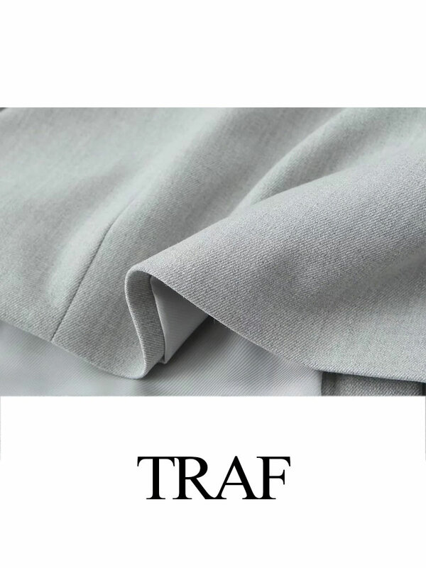 TRAF-Casaco chique curto com bolso para mulheres, casaco feminino, casacos elegantes, manga comprida, botão oculto, na moda, lapela nova, primavera, 2022