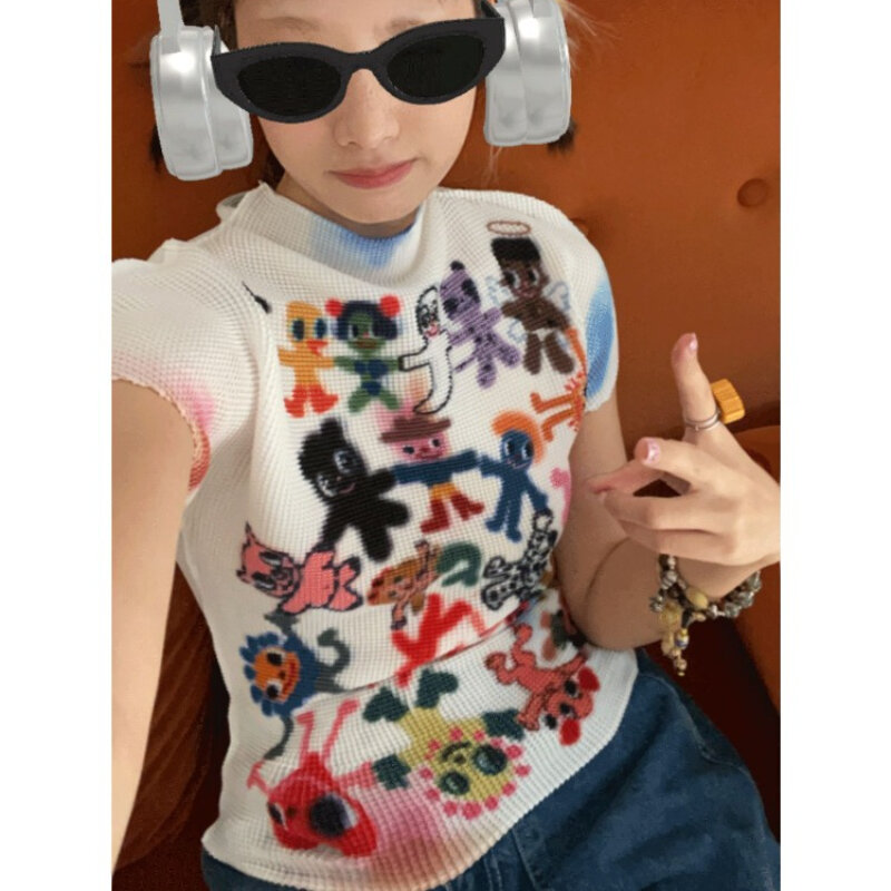 Deeptown-camiseta gráfica feminina de Harajuku, camiseta de manga curta, streetwear feminino, top bonito, desenhos animados, engraçado, coreano, kawaii, y2k, verão