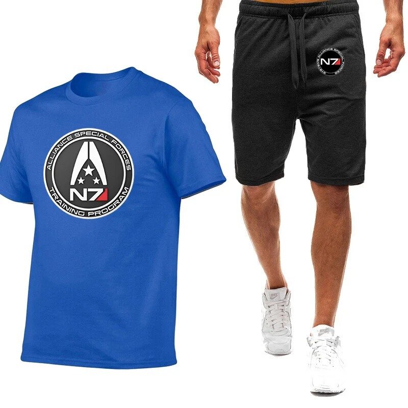 N7 Mass Effect 2024 Man Zomer Hot Sale Nieuwe Negen Kleuren Korte Mouwen Pak Comfortabele T-Shirt Casual Shorts 2-delige Set