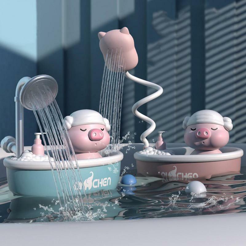 전기 돼지 목욕 물 스프레이 장난감, 2 노즐, 강력한 흡입 소프트 스프레이, 아기 목욕 장난감, 어린이 물 장난감