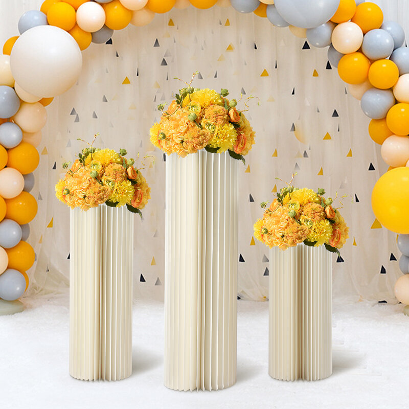 Soporte de flores alto para boda, soporte de flores de cartón plegable blanco, centro de mesa, exhibición de telón de fondo, decoración de eventos