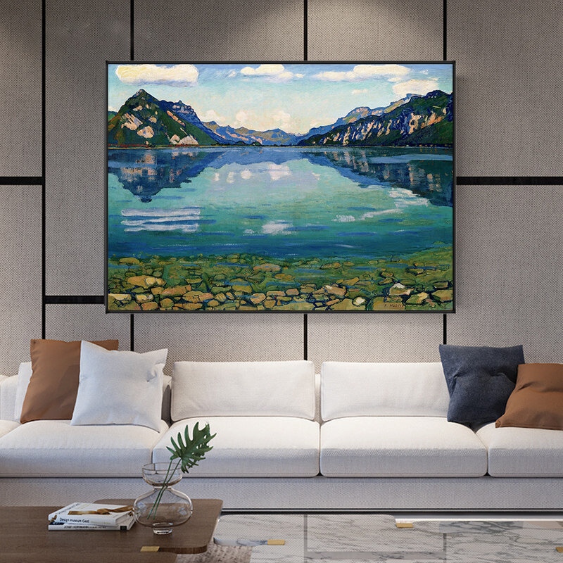 Thunersee With Reflection Famous Painting Canvas Print Wall Hodler Art Vintage Poster Scenery Picture for Living Room Home Decor