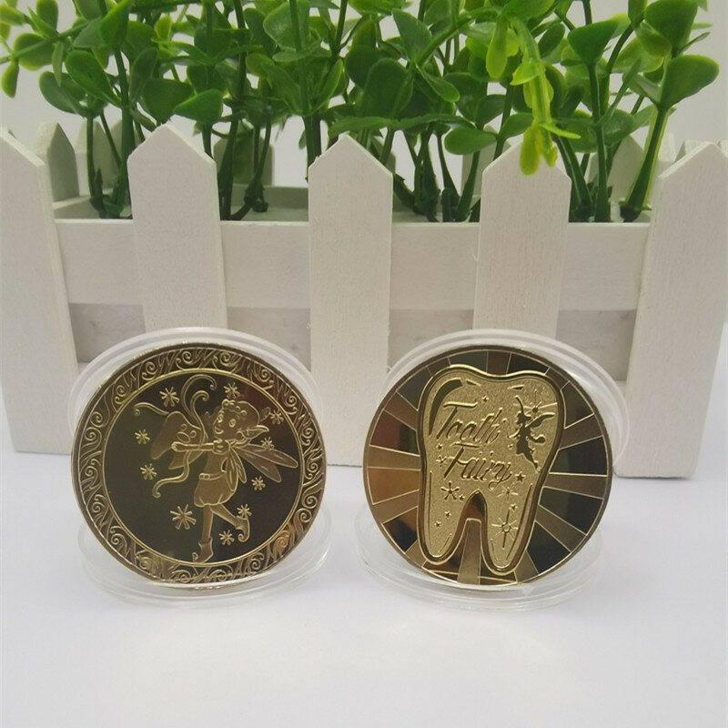 Spedizione gratuita 50 pz/lotto New Tooth Fairy Money moneta commemorativa placcata in oro Creative Kids Tooth Change Gifts Coin Souvenir