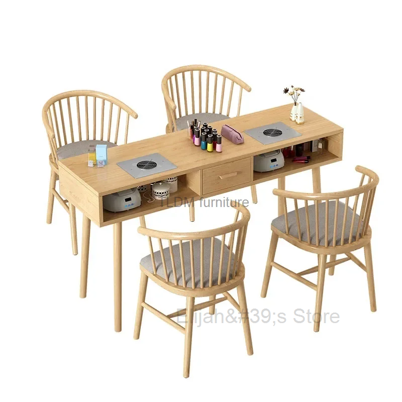 طاولات أظافر خشبية يابانية مع مكنسة كهربائية ، أثاث صالون تجميل ، طاولة مانيكير حديثة ، فاخرة خفيفة