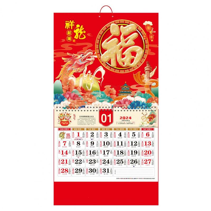 Calendario colgante para colgar en la pared, decoración tradicional de Año Nuevo chino para colgar fácilmente, año del dragón, 2024