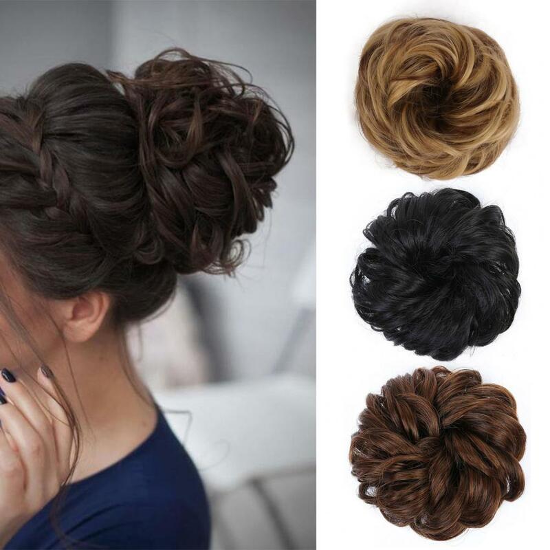 2 Pcs 22cm Women Bun Wig Scrunchie Elastic Fluffy Natural Fiber Messy Tousled Updo Synthetic Hair Extension Hairpiece Hair Tie
