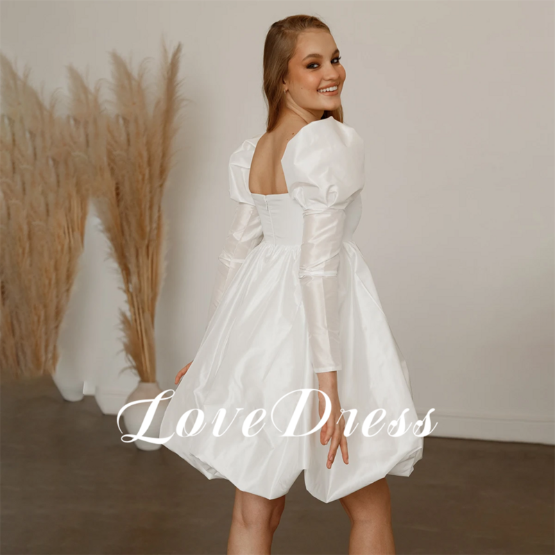 LoveDress tafetá princesa vestido, vestido de casamento, ombro bolha inchado, mangas compridas, pouco quadrado pescoço, maternidade amigável